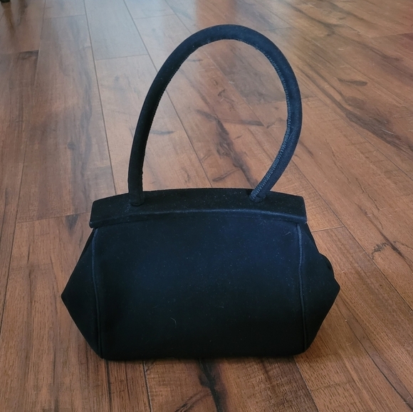 Vintage 50's Lennox Black Suede Satchel  with Pouch Comb and Mirror - Picture 2 of 8